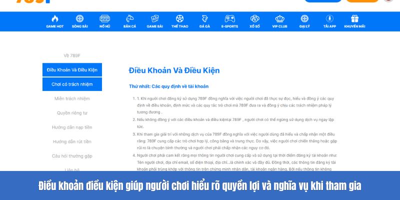 789F cập nhật điều khoản điều kiện thường xuyên, dễ tiếp cận cho người mới