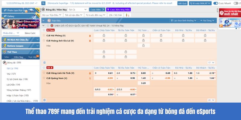 Thể thao 789F mang đến trải nghiệm cá cược đa dạng từ bóng đá đến eSports